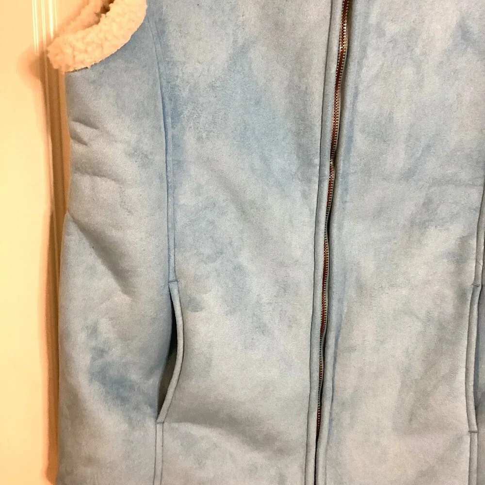 Denver Hayes Women's Blue Faux Suede Vest Sleeveless Size M Sherpa Lined - Picture 3 of 10